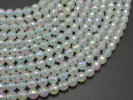 Mystic Coated Agate-White, 6mm Faceted Round-RainbowBeads