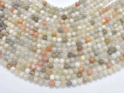 Peach / Gray / White Mixed Moonstone, 6mm Round Beads-RainbowBeads