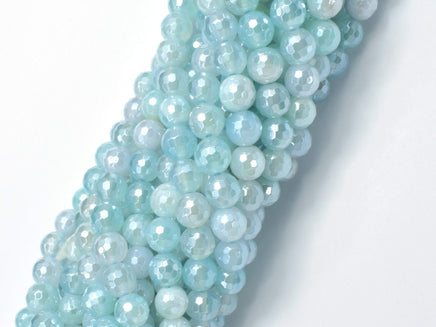 Mystic Coated Agate-Light Blue, 6mm Faceted Round-RainbowBeads