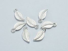 6pcs 925 Sterling Silver Leaf Charms, 9.5x4.2mm-RainbowBeads