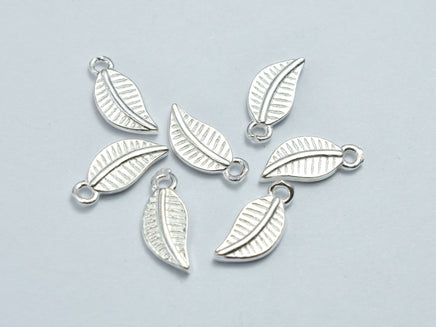 6pcs 925 Sterling Silver Leaf Charms, 9.5x4.2mm-RainbowBeads