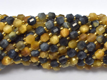 Golden Tiger Eye, Blue Tiger Eye, 6mm Faceted Prism Double Point Cut-RainbowBeads