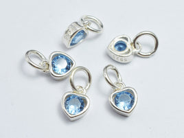 2pcs 925 Sterling Silver Blue Cubic Zirconia Heart Charm, 5.8x7.5mm-RainbowBeads