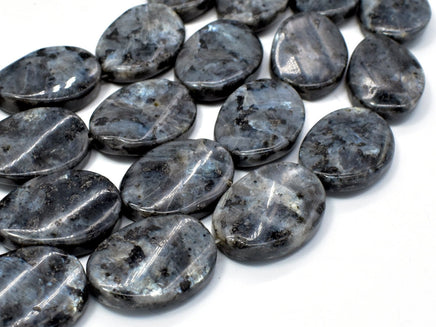 Black Labradorite Beads, Larvikite, 18x25 Twisted Oval Beads-RainbowBeads