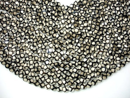 Tibetan Agate Beads-Black, White, 8mm Faceted Round Beads-RainbowBeads