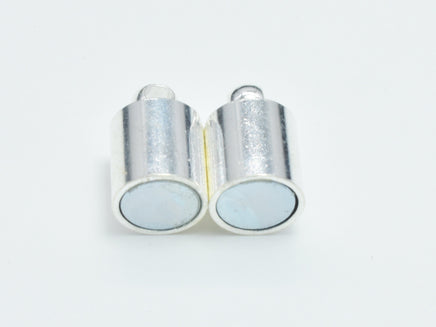 10pcs 6x19mm Magnetic Cylinder Clasp-Silver, Plated Brass-RainbowBeads