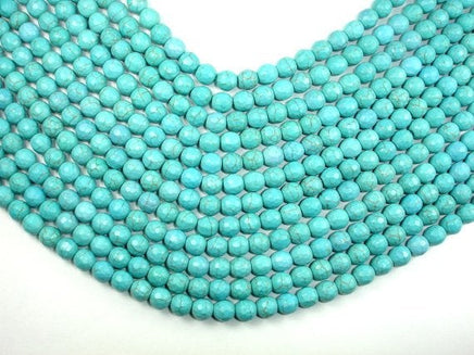 Turquoise Howlite, 8mm (7.5 mm) Faceted Round Beads-RainbowBeads