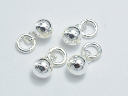 4pcs 925 Sterling Silver Charm, Ball Charm, 5mm Round Ball with 5mm Closed Jump Ring-RainbowBeads