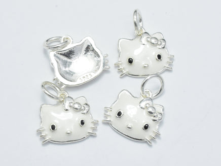 1pcs 925 Sterling Silver Charm-Enamel White Kitty Charm, Kitty Pendant-RainbowBeads