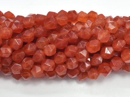 Jade - Orange Red, 8mm Faceted Star Cut Round, 15 Inch-RainbowBeads