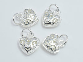 2pcs 925 Sterling Silver Charm, Filigree Heart Charm, 10x12mm-RainbowBeads