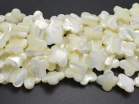 Mother of Pearl, MOP, White, 14mm Four Leaf Clover Flower-RainbowBeads