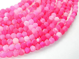 Frosted Matte Agate Beads-Pink, 6mm Round Beads-RainbowBeads