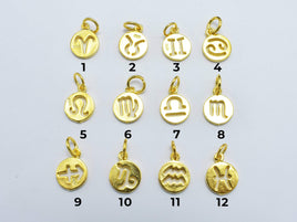 1pcs 24K Gold Vermeil Astrology Sign Charms, 925 Sterling Silver Charms, 9.2mm Coin Charms-RainbowBeads