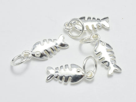 4pcs 925 Sterling Silver Charms, Fish Charm, 13x5.5mm-RainbowBeads