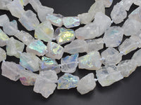 Raw Rough Clear Quartz, (18-24)x(18-30)mm, Nugget AB Coated-RainbowBeads