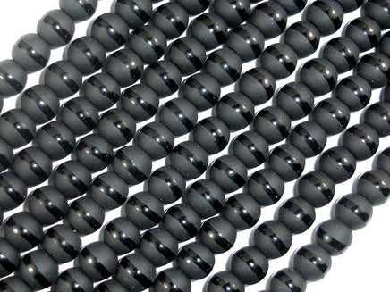 Matte Black Onyx Beads, 6mm Round Beads-with polished line-RainbowBeads