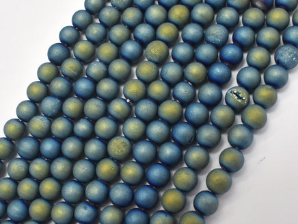 Druzy Agate Beads, Blue Gold Geode Beads, 6mm (6.4mm)-RainbowBeads
