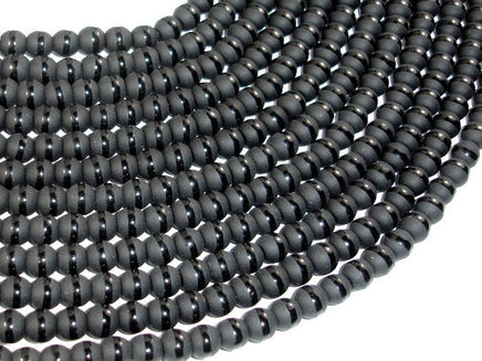 Matte Black Onyx Beads, 6mm Round Beads-with polished line-RainbowBeads