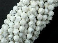 White Howlite Beads, 6mm Star Cut Faceted Round-RainbowBeads
