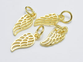 4pcs 24K Gold Vermeil Angel Wing Charm, 925 Sterling Silver Charm, Angel Wing Pendant, 6x15mm-RainbowBeads