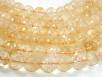 Genuine Citrine Beads, 12mm Faceted Round Beads-RainbowBeads