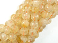 Genuine Citrine Beads, 12mm Faceted Round Beads-RainbowBeads