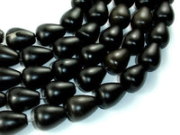 Matte Black Stone, Teardrop Beads-RainbowBeads