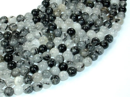 Black Rutilated Quartz Beads, 6mm Round Beads-RainbowBeads
