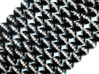 Black Onyx with Rhinestone, 8mm Round Beads-RainbowBeads