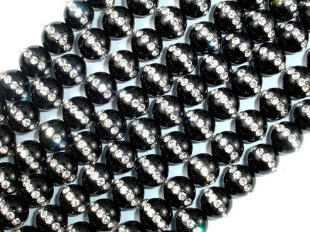 Black Onyx with Rhinestone, 8mm Round Beads-RainbowBeads