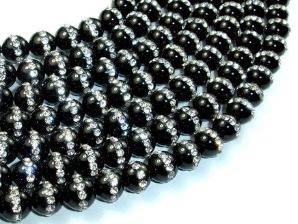 Black Onyx with Rhinestone, 8mm Round Beads-RainbowBeads