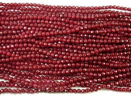 Ruby Jade Beads, 4mm Faceted Round Beads-RainbowBeads