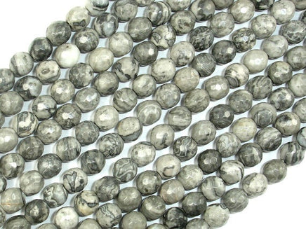 Gray Picture Jasper Beads, 6mm Faceted Round Beads-RainbowBeads