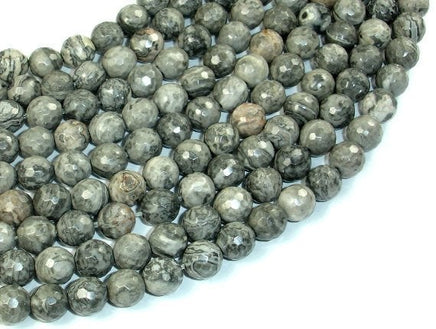 Gray Picture Jasper Beads, 8mm Faceted Round Beads-RainbowBeads