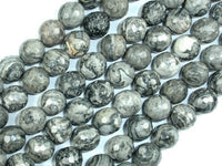 Gray Picture Jasper Beads, 10mm Faceted Round Beads-RainbowBeads