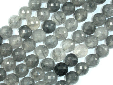 Gray Quartz Beads, 10mm Faceted Round Beads-RainbowBeads