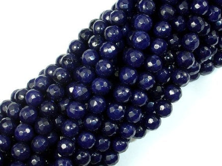 Dark Blue Jade Beads, 6mm Faceted Round Beads-RainbowBeads