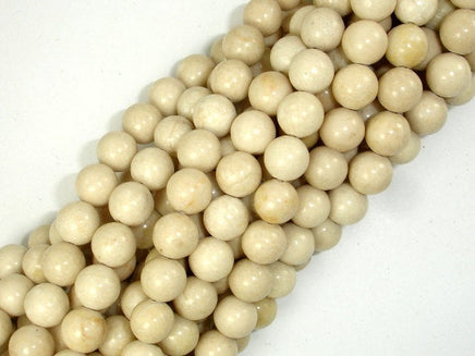 White Fossil Jasper Beads, 8mm (8.5mm) Round Beads-RainbowBeads