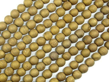 Druzy Agate Beads, Gold Geode Beads, 6mm, Round beads-RainbowBeads