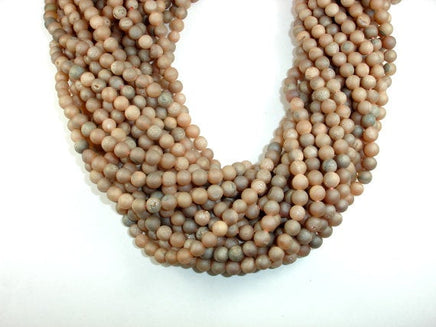 Druzy Agate Beads, Light Champagne Geode Beads, 6mm, Round Beads-RainbowBeads