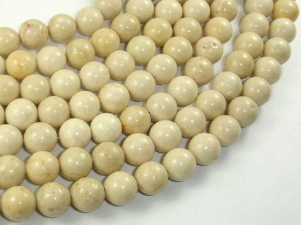 White Fossil Jasper Beads, 10mm (10.5mm) Round Beads-RainbowBeads