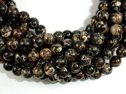 Turritella Agate, Elimia Tenera Fossil Shell, 6mm(6.4mm) Round Beads-RainbowBeads