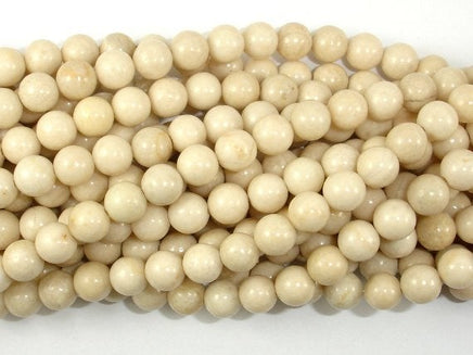 White Fossil Jasper Beads, 6mm (6.5mm) Round Beads-RainbowBeads