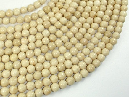 White Fossil Jasper Beads, 6mm (6.5mm) Round Beads-RainbowBeads