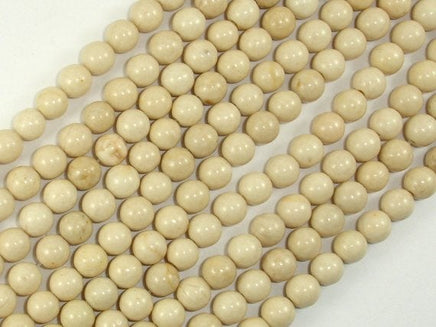 White Fossil Jasper Beads, 6mm (6.5mm) Round Beads-RainbowBeads