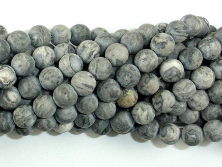 Matte Gray Picture Jasper Beads, 8mm, Round-RainbowBeads