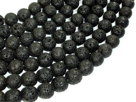 Black Lava Beads, 12mm Round Beads-RainbowBeads