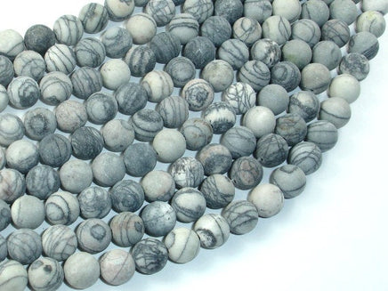 Matte Black Line/ Spider Web Jasper, Silk Stone, 8mm Round beads-RainbowBeads