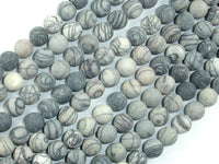 Matte Black Line/ Spider Web Jasper, Silk Stone, 8mm Round beads-RainbowBeads